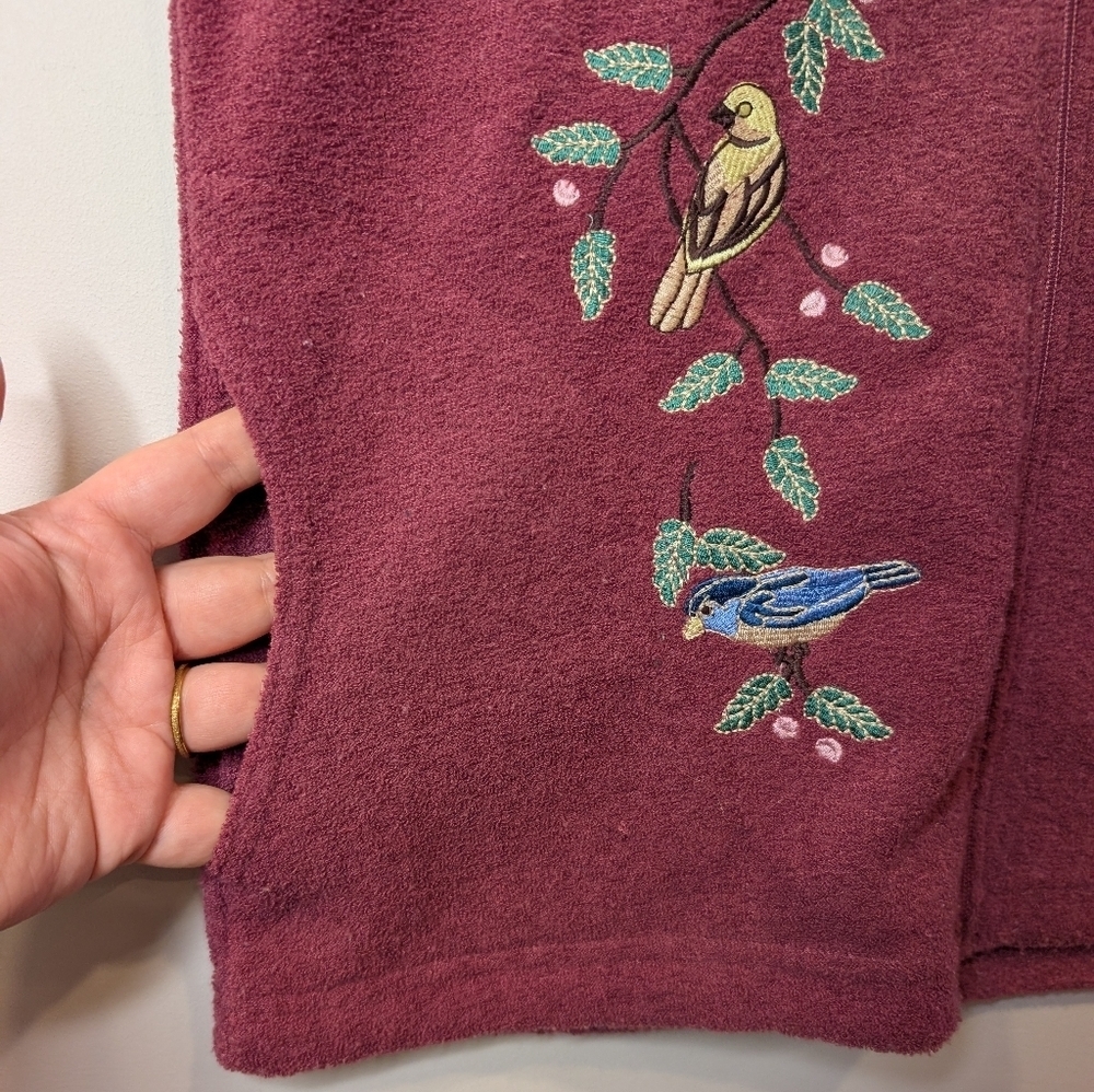 Vintage Lakewear Embroidered Bird Fleece Vest Pink Cottagecore Zip Front S/P - Picture 7 of 11